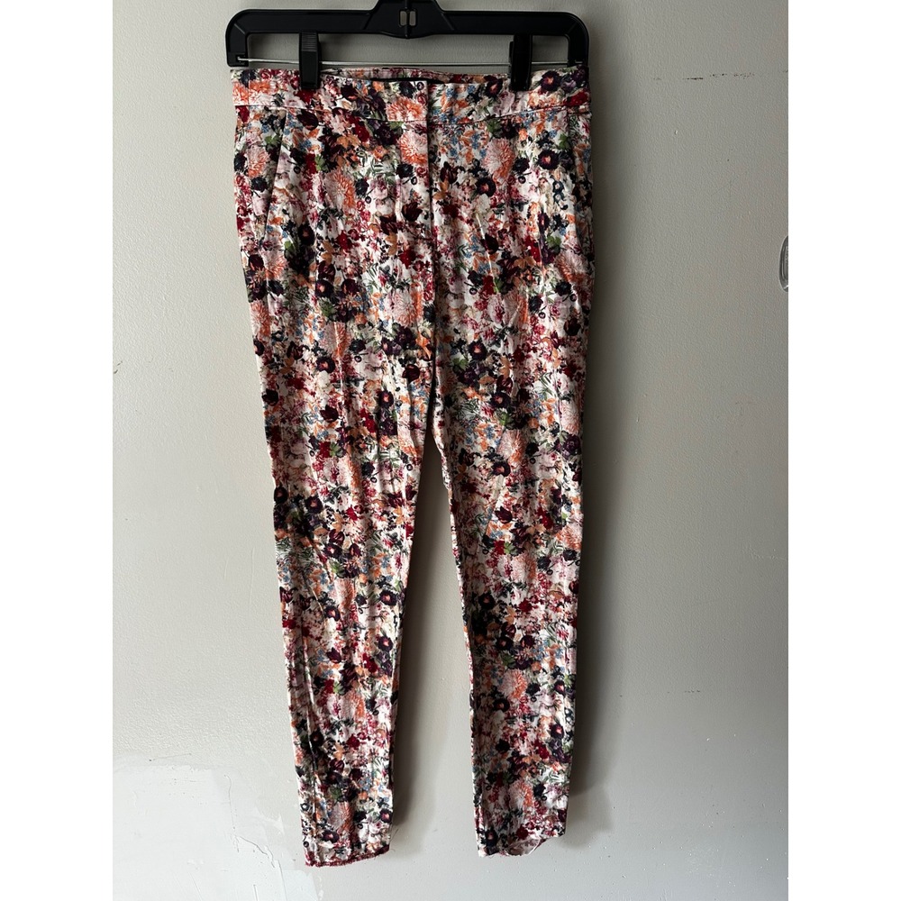 Zara Basic Womens Floral Ankle Trousers Slim Fit Multi Color XS Cotton Blend